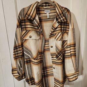 Arizona Jean Company Women's Plaid Shaket - Brown and Cream